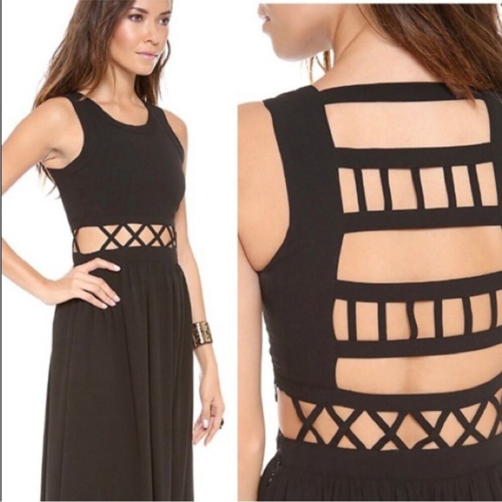 Lovers + Friends Calling You black lattice cutout sleeveless maxi dress Large